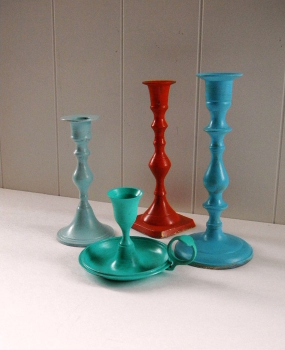 Upcycled Vintage Brass Candlesticks Cottage Chic by BrisNanaJoy