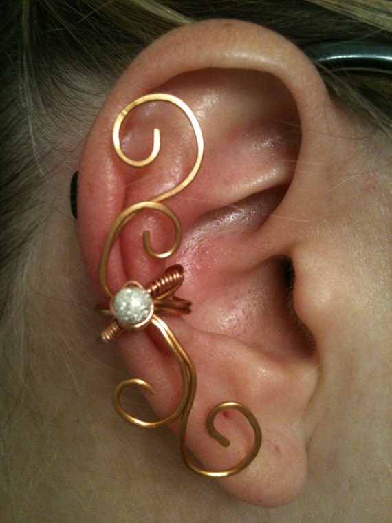 Bronze swirl ear cuff with sparkle bead