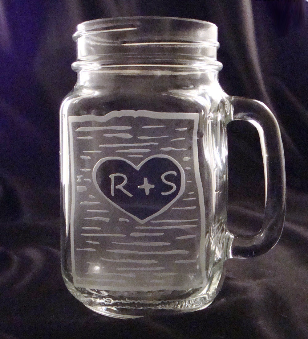 Etched Mason Jar Mugs Set of 2 Birch Tree with Your