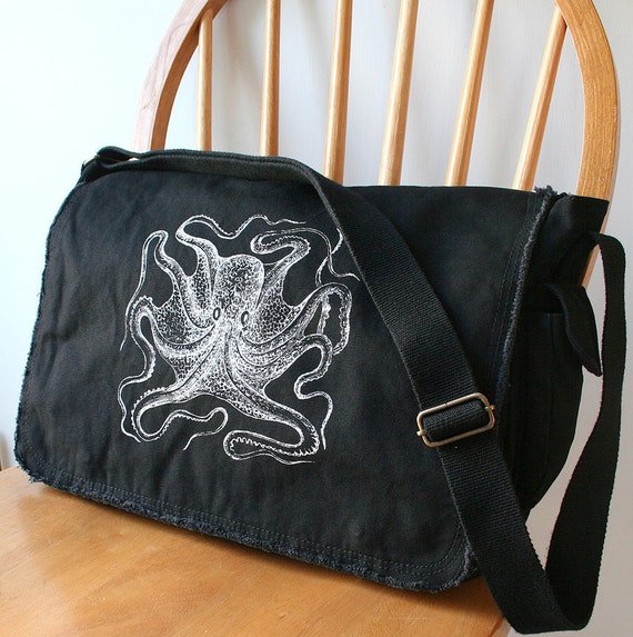 Octopus Messenger Bag Cool Diaper Bag Laptop by catbirdcreatures