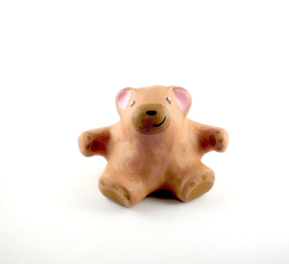 Items similar to Cute Clay Brown Bear Miniature - Handmade Ceramic Bear