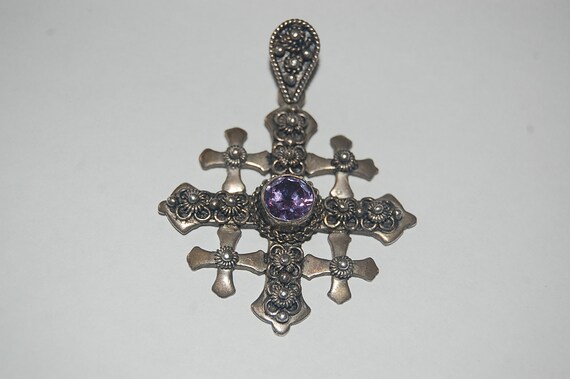 Big Sterling Silver Jerusalem Cross Pendant w by LolaAndBlack