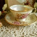 1940's Iridescent Roses And Gold Trim Tea Cup and Saucer- Gold Floral And Scroll Line-work On Sides- Gold Top Shabby Chic Paris Apt Antique