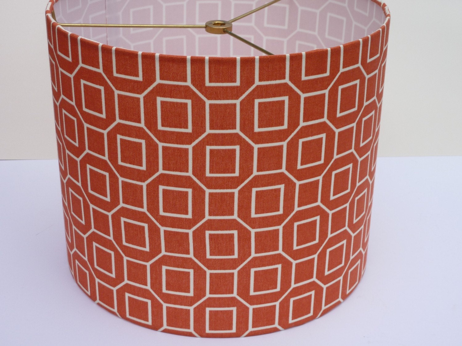 Drum Lamp Shade in Orange Geometric Fabric by LampShadeDesigns