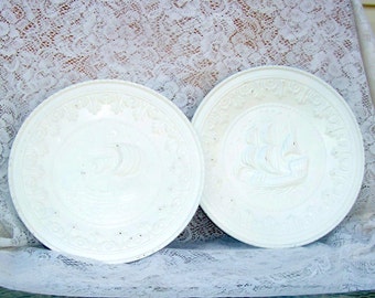 shabby creamy white metal wall plates two ships fathers day gift hand distressed wall plaques