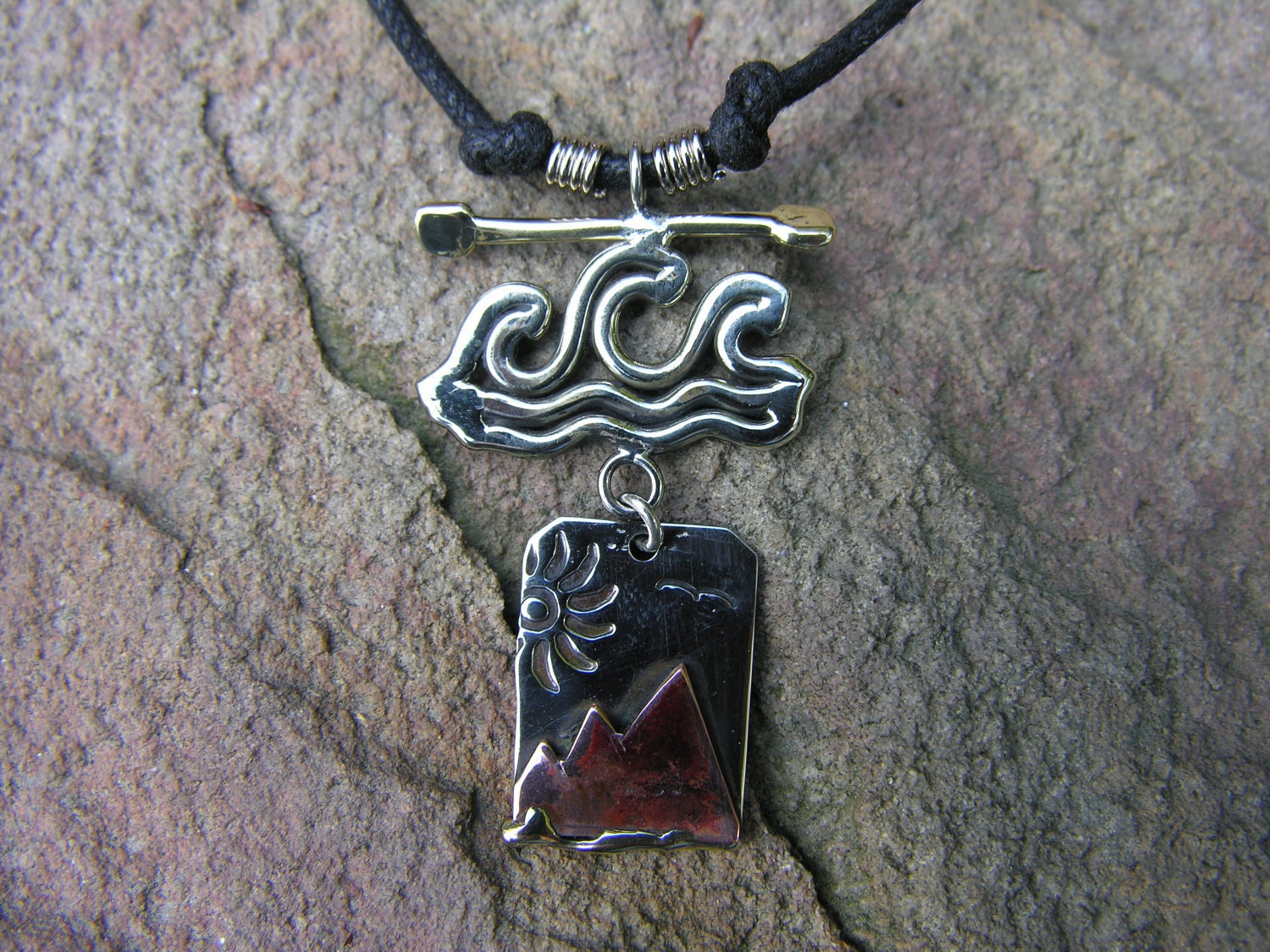 Kayak necklace w/ waves kayak paddle and by RickRioJewelry on Etsy