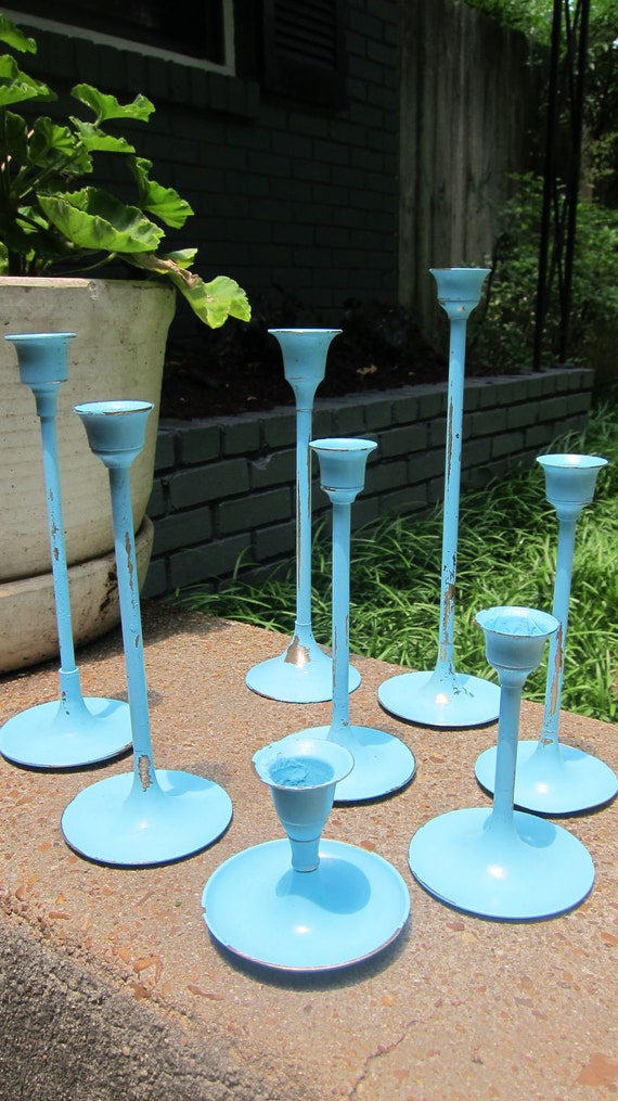 Vintage Tiffany Blue Candle Holders 8 pieces
