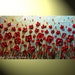 Original Abstract Textured Painting, Red Poppies Floral Painting, Modern Flower Painting, Poppy Blue Gold Palette Knife, 24x48" by Christine