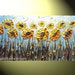 Original Abstract Textured Painting, Yellow Sunflowers Floral Painting, Modern Flower, Spring Blue Gold Palette Knife 24x48 -Christine