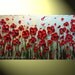 Original Abstract Textured Painting, Red Poppies Floral Painting, Modern Spring Flower, Poppy Blue Gold Palette Knife, 24x48" by Christine