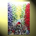 Original Abstract Painting, Girl w Red Umbrella, Textured Impasto Floral Garden Tree Landscape, Walk in Rain, Palette Knife -Christine