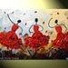 Original Abstract Dancers Red Dress Painting, Textured Palette Knife Painting, Contemporary Music Dance, Blue Brown Gold 36x24" -Christine