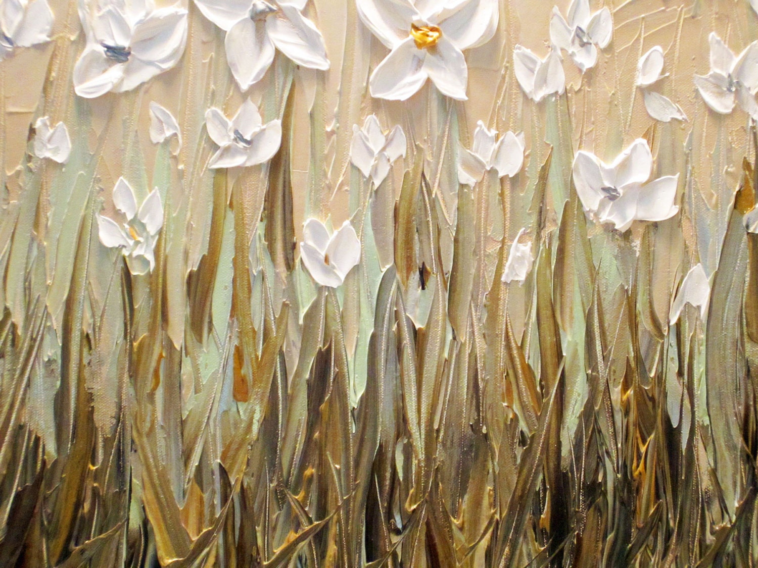 Original Abstract Textured Painting White Flowers Painting