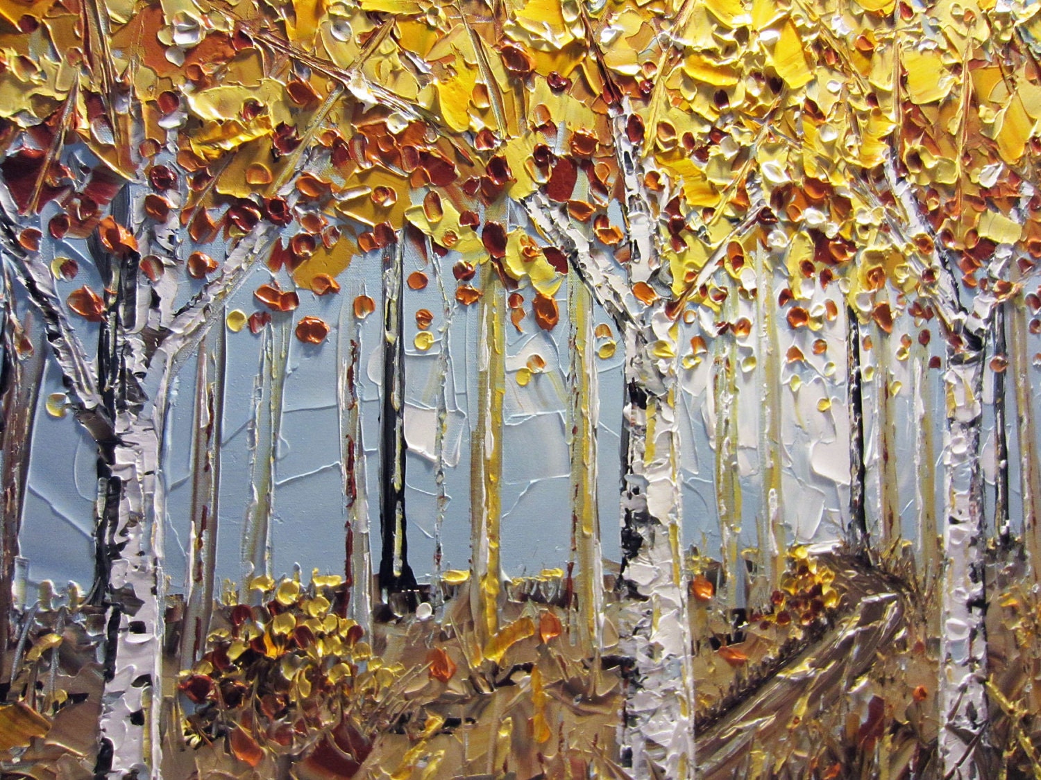 Original Abstract Tree Painting Textured Birch Tree