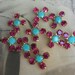 Vintage Tiny Fuchsia And Turquoise Crystal Flower Beads
