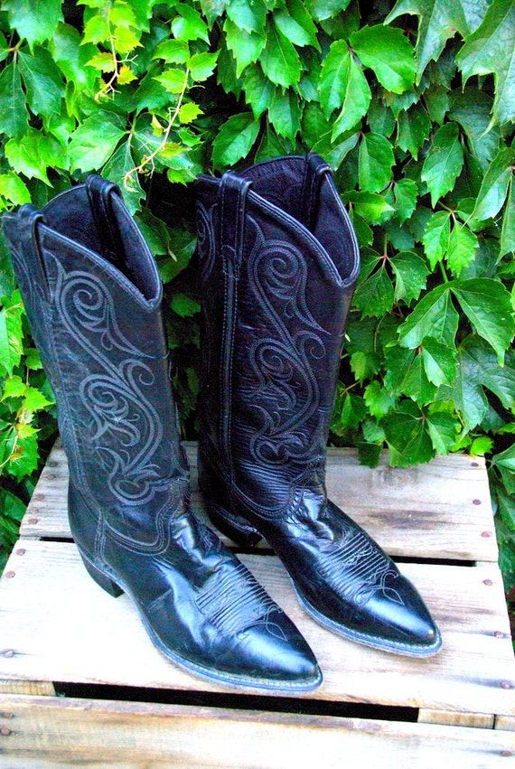 Vintage Womens Black Tall Cowboy Boots Size 7 M by freshlavender