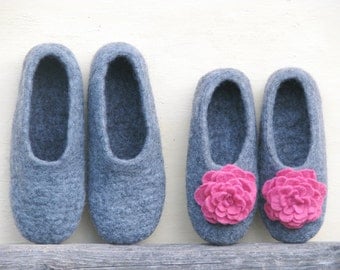 Family felted gray slippers set. Gift set for her and for him. Made to order. Eco friendly.