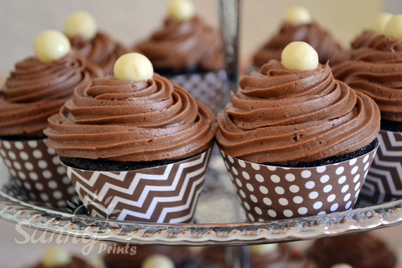 Brown and white Dots and Chevron printable Mini cupcake wrappers (Immediate Download) digital file Il_570xn