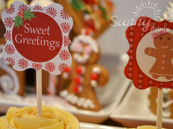 Sweet Greetings (peppermint and gingerbread) printable cupcake toppers Il_570xn