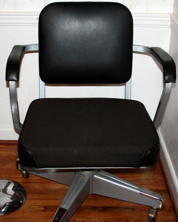 Vintage Industrial Steel Eck-Adams Executive Chair Black Vinyl