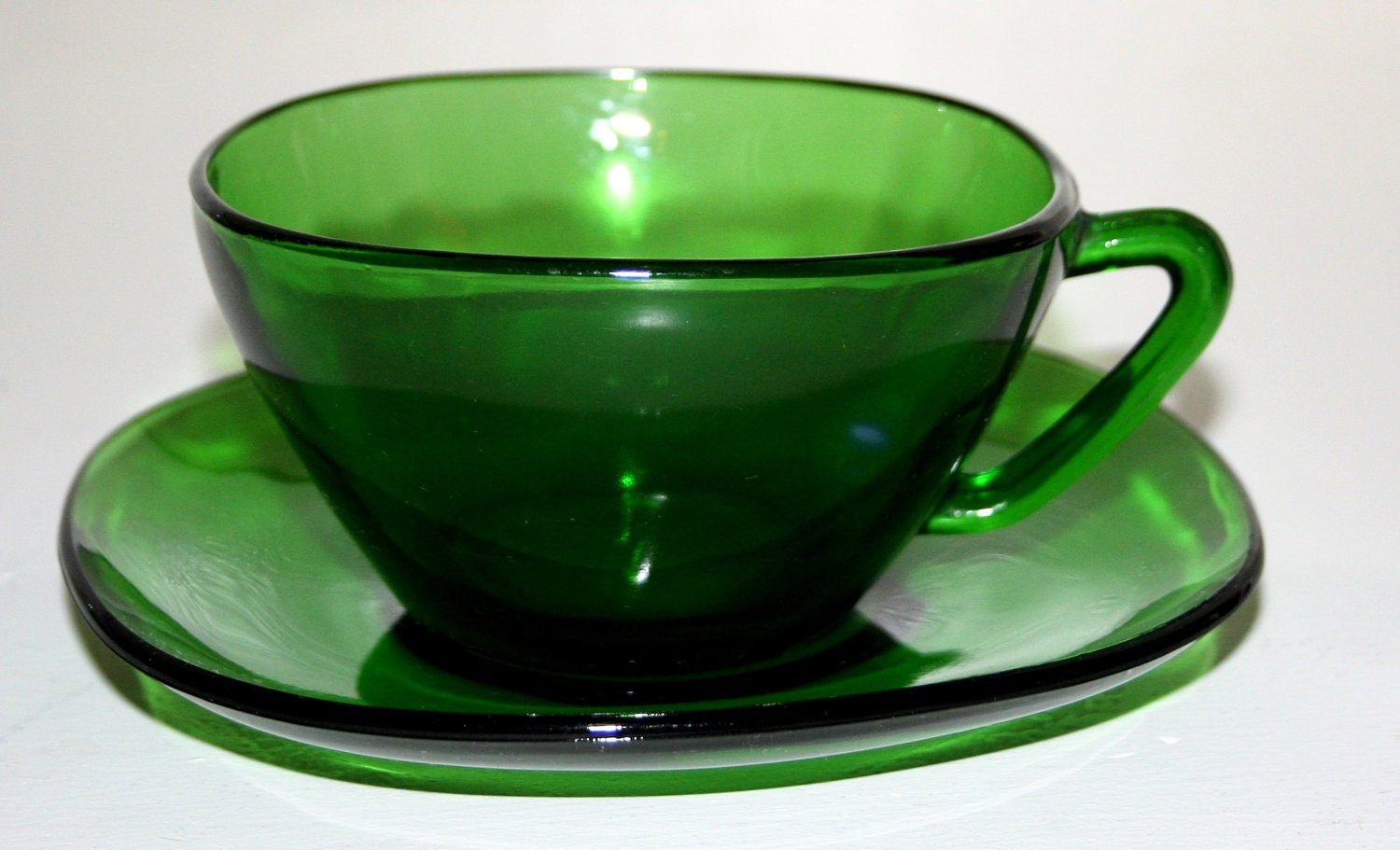 Mid Century Modern Vereco France Green glass Cup & Saucer