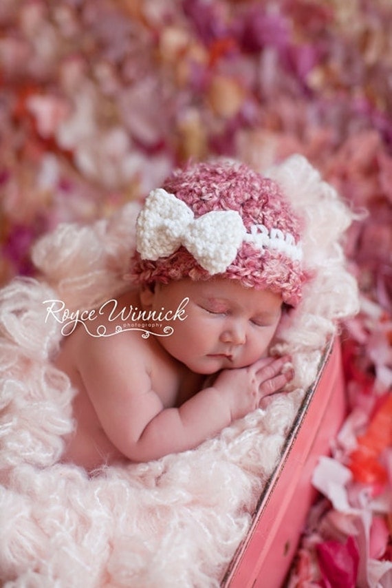 Bebé niña Crochet sombrero rosa gorro blanco por BabiesBugsAndBees Bebé niña Crochet sombrero rosa gorro blanco por BabiesBugsAndBees
