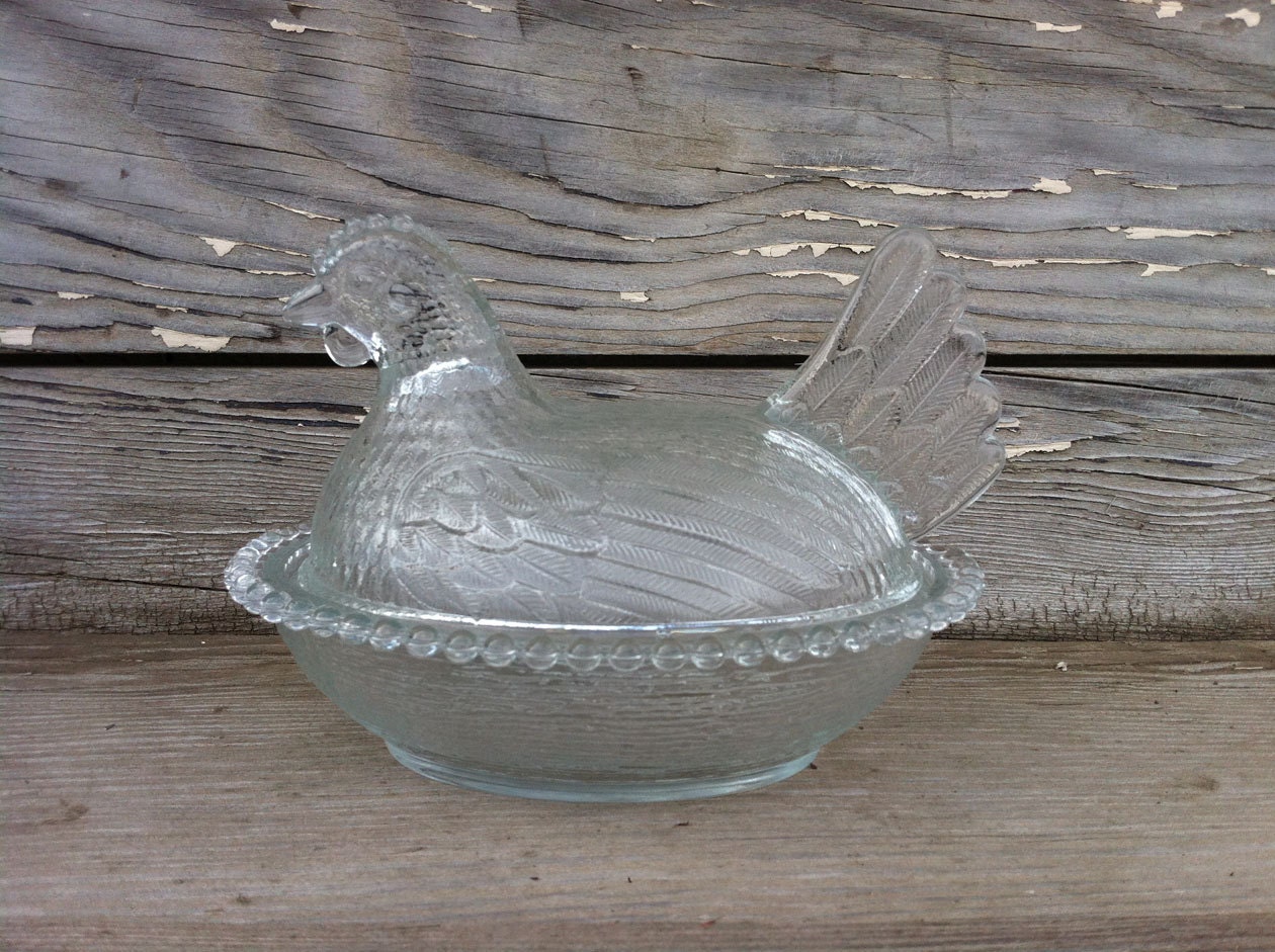 Antique Glass Chicken Butter Dish Retro Butter Dish