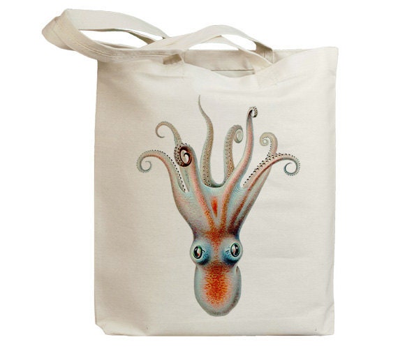 Items similar to Retro Color Octopus Eco Friendly Canvas Tote Bag ...