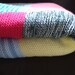 Large handknit patchwork blanket throw stripes pastels wool acrylic mix