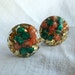 Reserved for Heather - Vintage Gold Confetti Lucite Button Earrings with Peach & Green Shells, Clip On