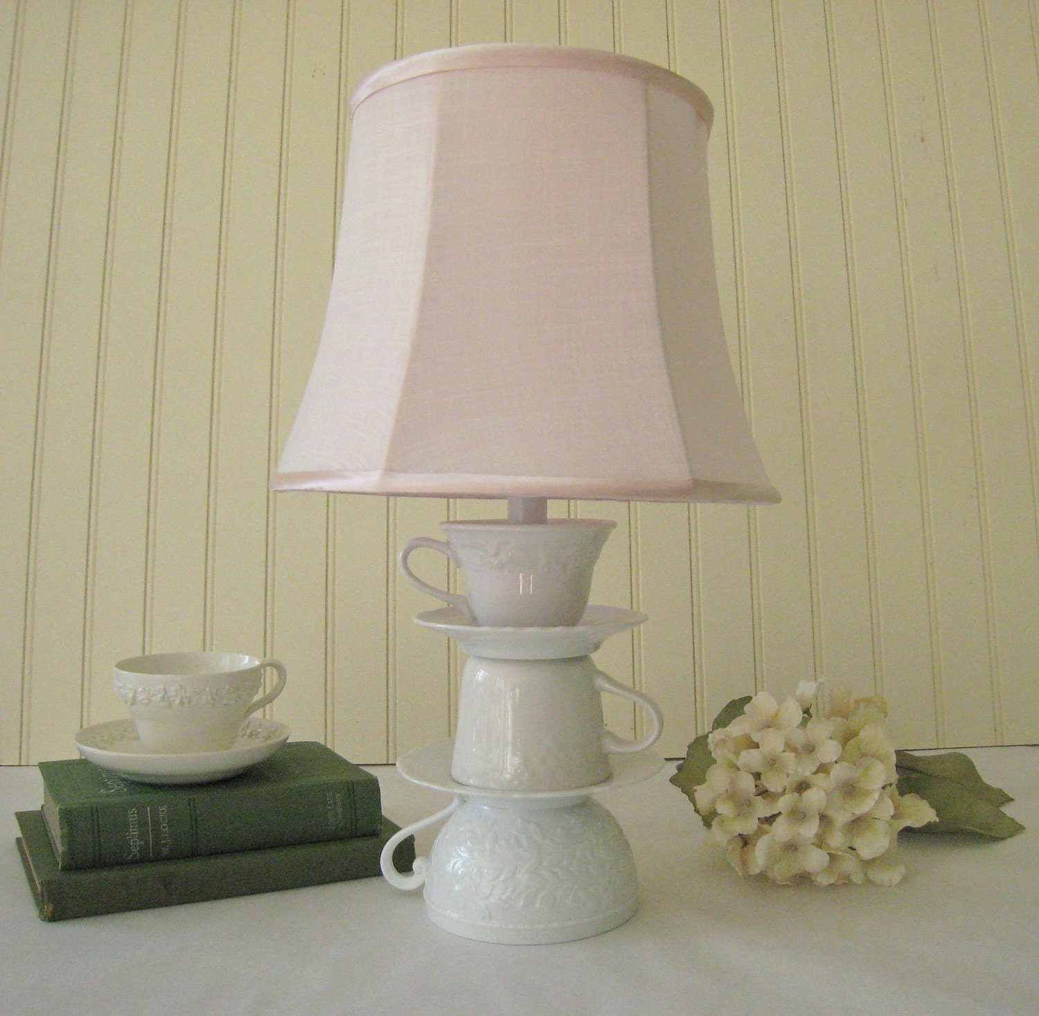 Tea Cup Lamp II Teapot Variation White Whimsical by ThistleandJug