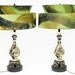Mid Century Modern Lamp Pair with Fiberglass Two Tier Lamp Shades black, white, green, olive, swirl, retro, atomic, eames era