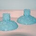 2 Blue Fenton Milk Glass Candle Sticks - RARE