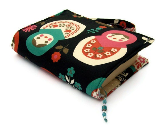 Book Cover RUSSIAN NESTING DOLLS Black by WhimsyWooDesigns on Etsy