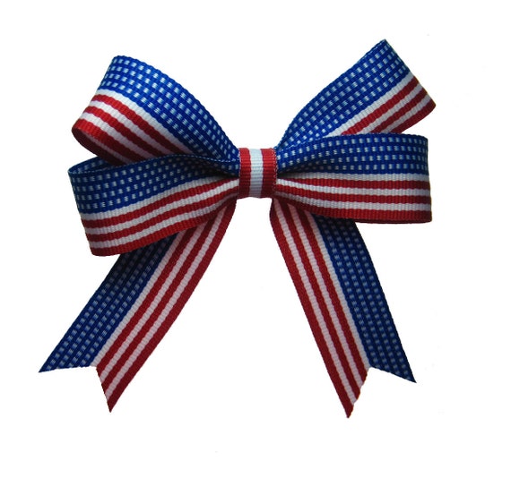 4th of July USA Flag Ribbon Patriotic Hair Bow in Red White