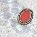 Vintage Cocktail Ring, Southwestern Style, Coral Pink Enamel, Silver Beading Band, 1970's Jewelry