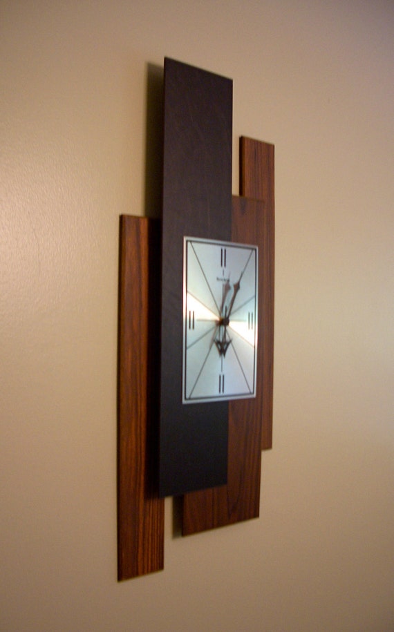 Mid Century Verichron Black and Wood Battery Wall by Modernismus