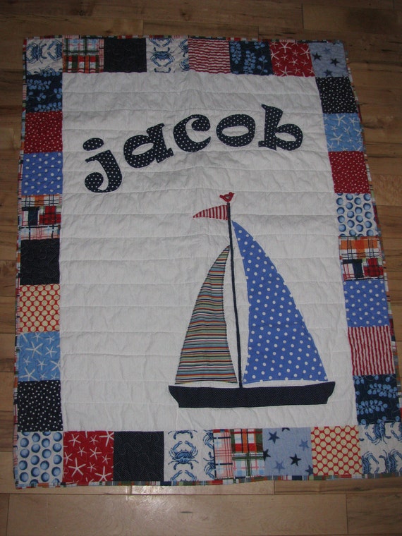 Nautical Theme Quilt with Sailboat and Michael Miller's