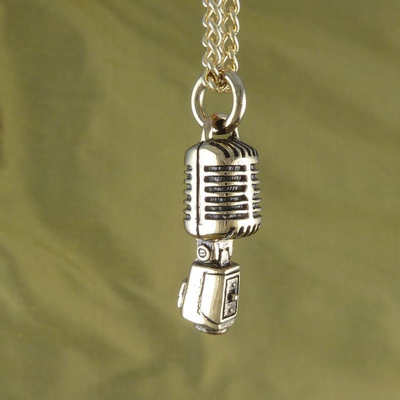 Microphone Necklace Bronze Microphone Pendant on 24 Gold