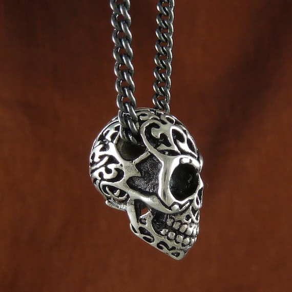 Skull Pendant Necklace Antique Silver Tribal Skull by LostApostle