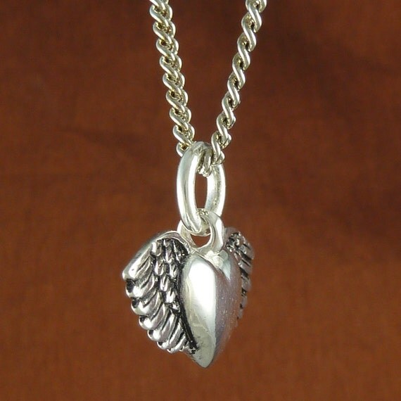 Valentine Heart Necklace Antique Silver Romantic Flying Heart