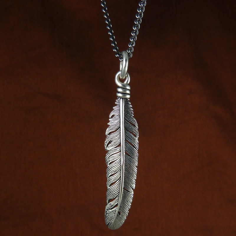 Feather Necklace Native American Feather Pendant in Antique