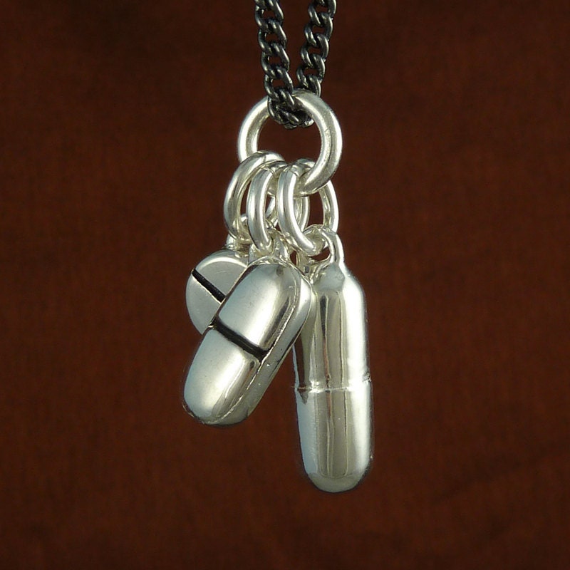 Pills Necklace Antique Silver Pill Pendant Necklace on