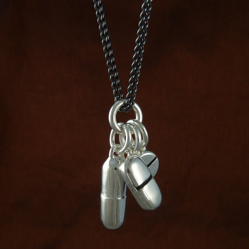 Pills Necklace Antique Silver Pill Pendant Necklace on