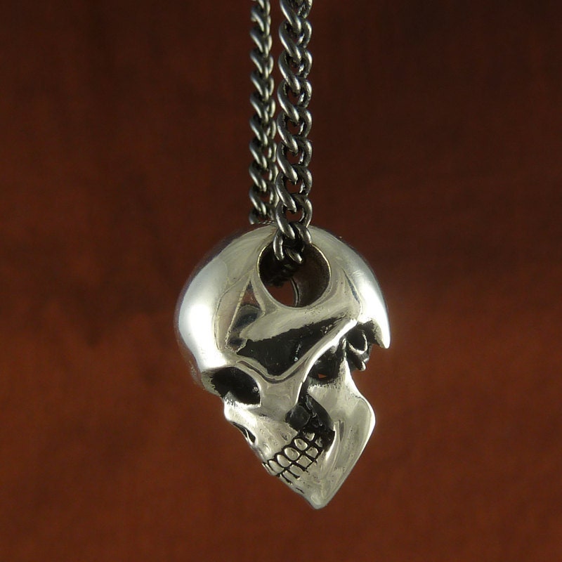 Skull Necklace Antique Silver Anatomical Human Skull Pendant