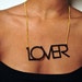 Lover Necklace - Laser Cut Black Acrylic Pendant, Gold Plated Chain