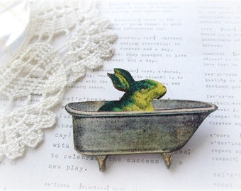 Yellow and Dark Green Bunny In The Bath Brooch