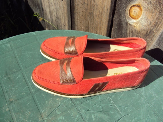Bally of Switzerland siesta red leather slip on boat shoes men