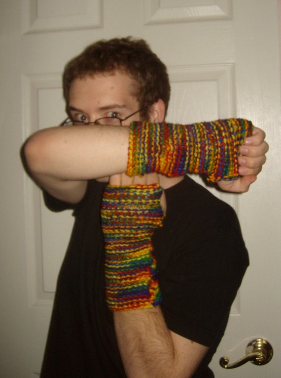 fingerless gloves double rainbow meme colorful hand warmers