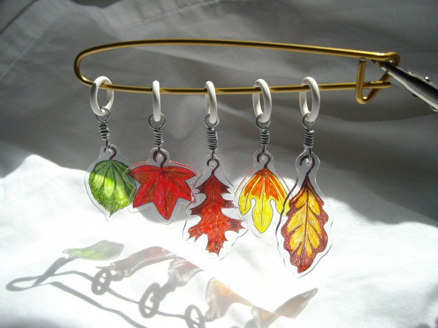 Leaves stitch markers original art no snag fall leaf autumn